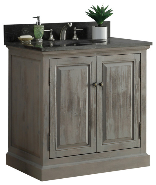 36" Solid Wood Sink Vanity With Arctic Pearl Quartz Top Rustic
