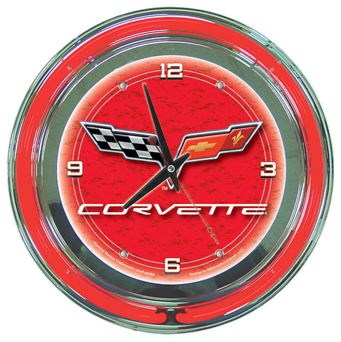 Corvette C6 Neon Clock - 14 inch Diameter - Red