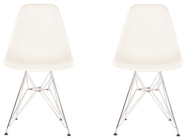Set of 2 DSR White Mid Century Modern Plastic Dining Shell Chair