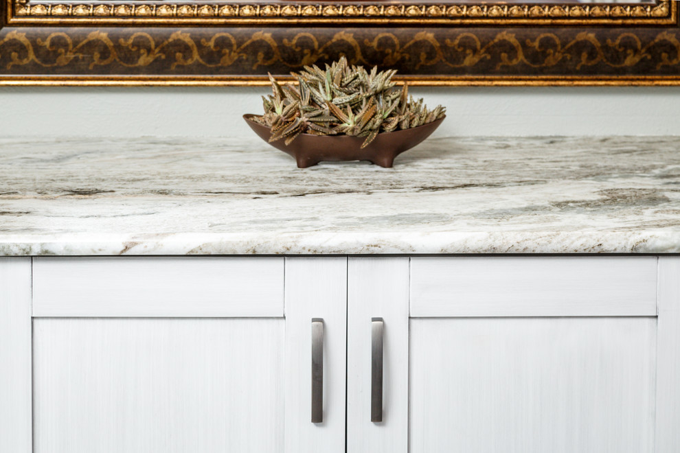 Kitchen/dining room combo - large transitional porcelain tile kitchen/dining room combo idea in Austin