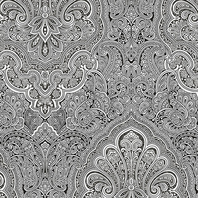 Shades, Damask Geometric Graphic White, Black Wallpaper Roll