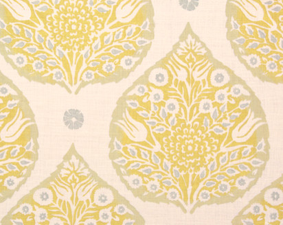 Lotus Fabric, Sprout on White Linen