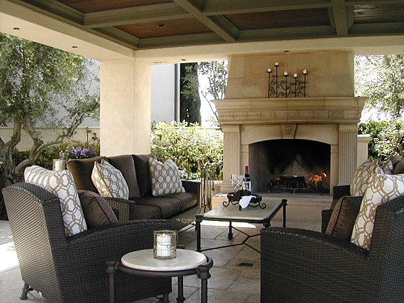 Exterior fireplace and covered pavilion - Mediterranean - Patio ...