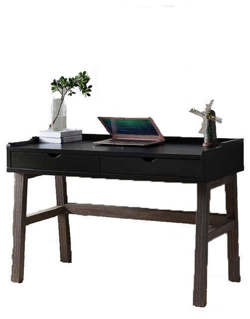 Computer Desk Black And Distressed Grey Transitional Desks