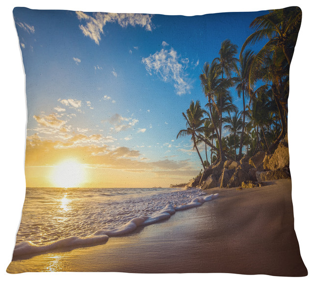 Paradise Tropical Island Beach Sunrise Seashore Throw Pillow
