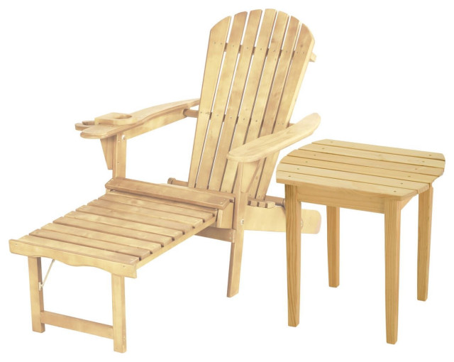 Oceanic Adirondack Chaise Foldable Chair, Chair and Table Set Transitional Outdoor Lounge