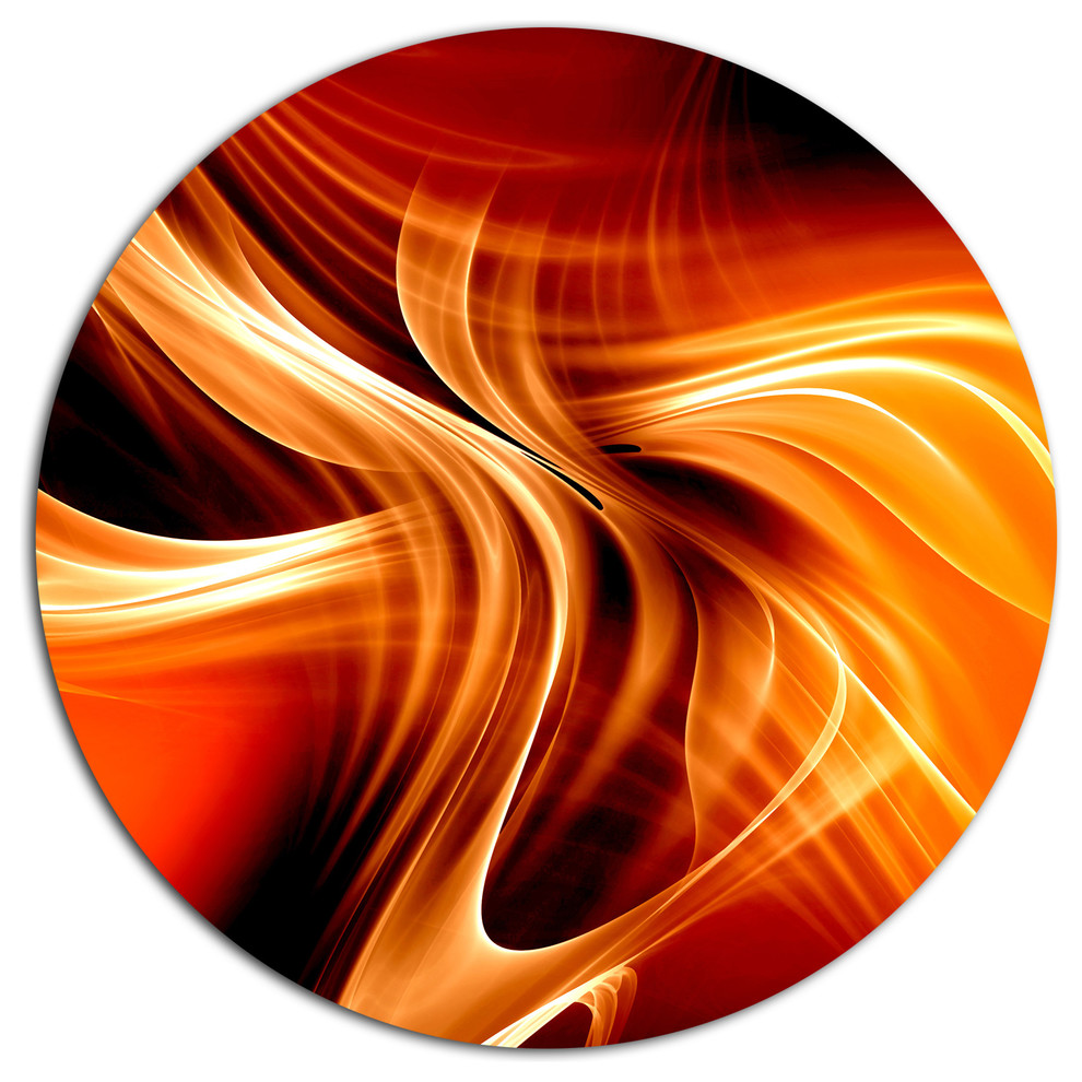 Orange Abstract Warm Fractal Design, Abstract Round Metal Wall Art