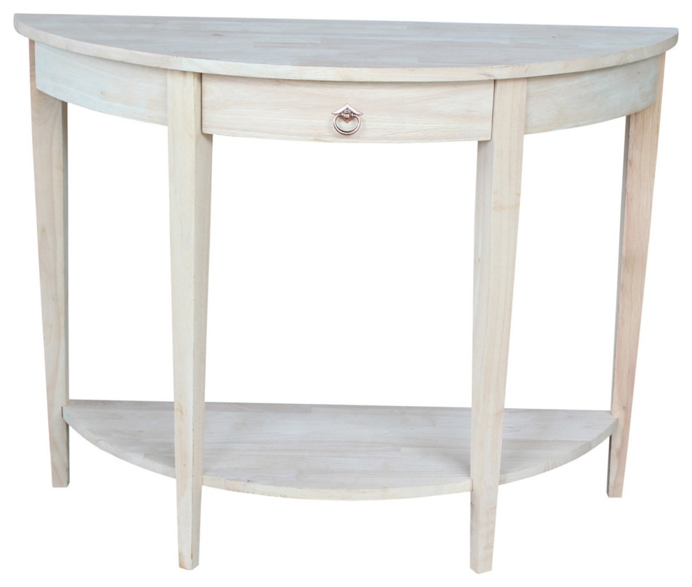 Traditional Console Table, Unfinished Wooden Frame & Drawer With Chrome