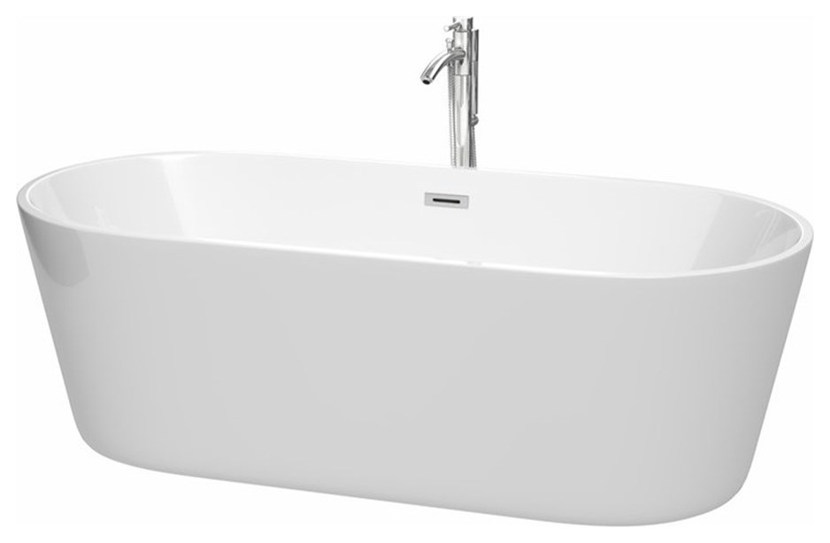 Wyndham Collection Carissa 71" Acrylic Freestanding Bathtub in Chrome/White