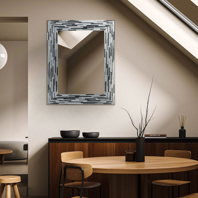 Frameless Glass Reeded Simulated Tile Printed Wall Mirror