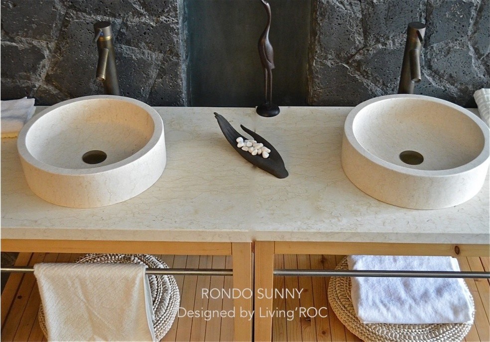 Contemporary bathroom in London with a vessel sink.