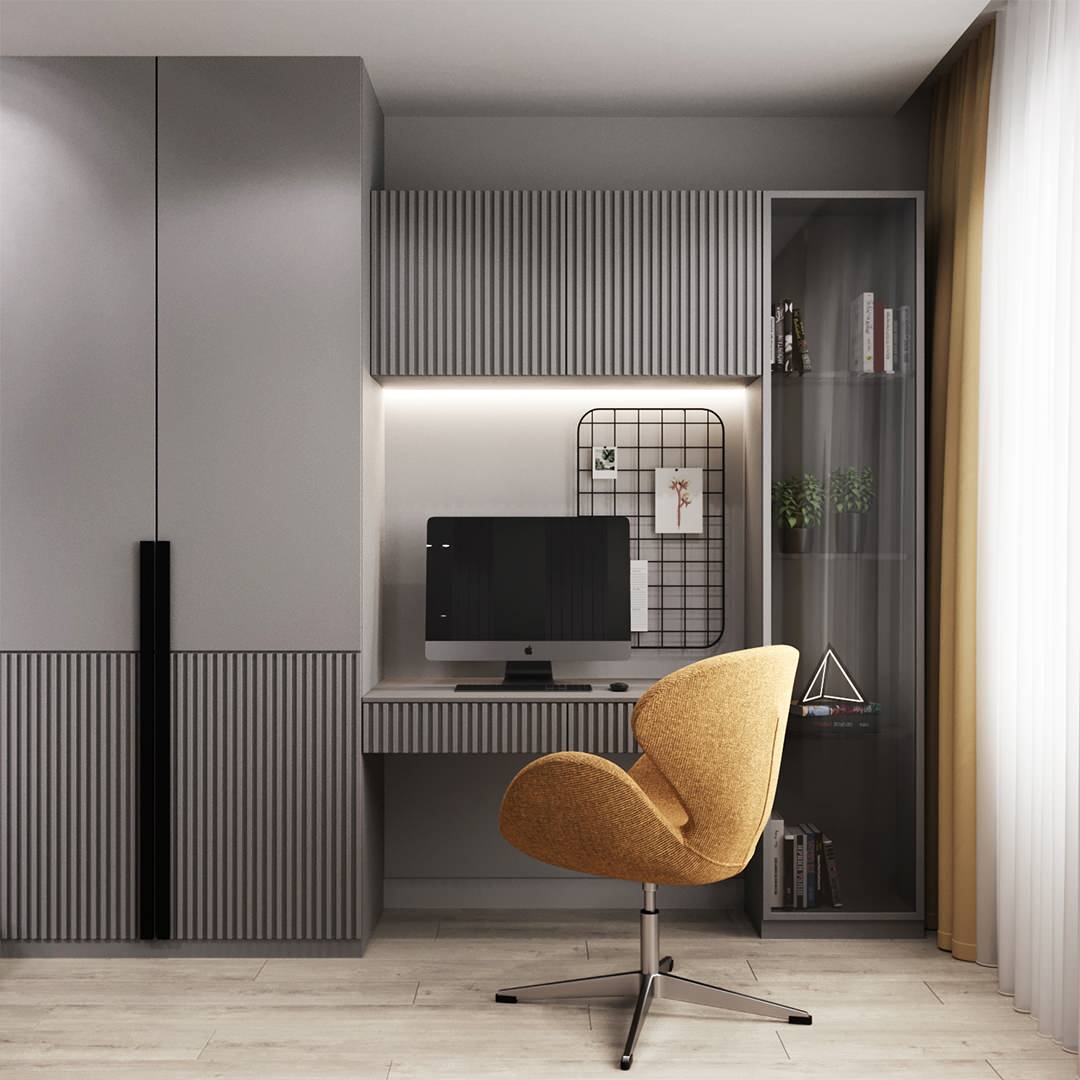 Спальня с рабочим местом для молодой девушки