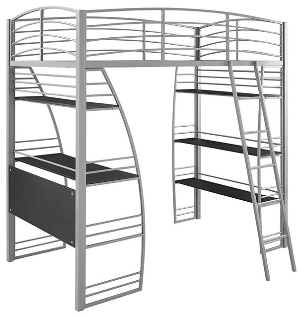 Studio Loft Bed In Strong Metal Frame With Attractive Workstation