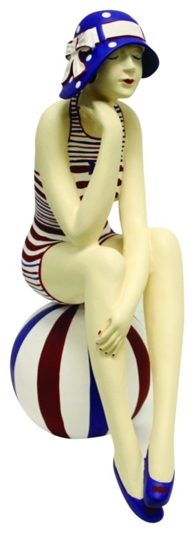 Retro Bathing Beauty Figurine Swimsuit Beach Ball Red White Blue Patiriotic Beach Style 4130