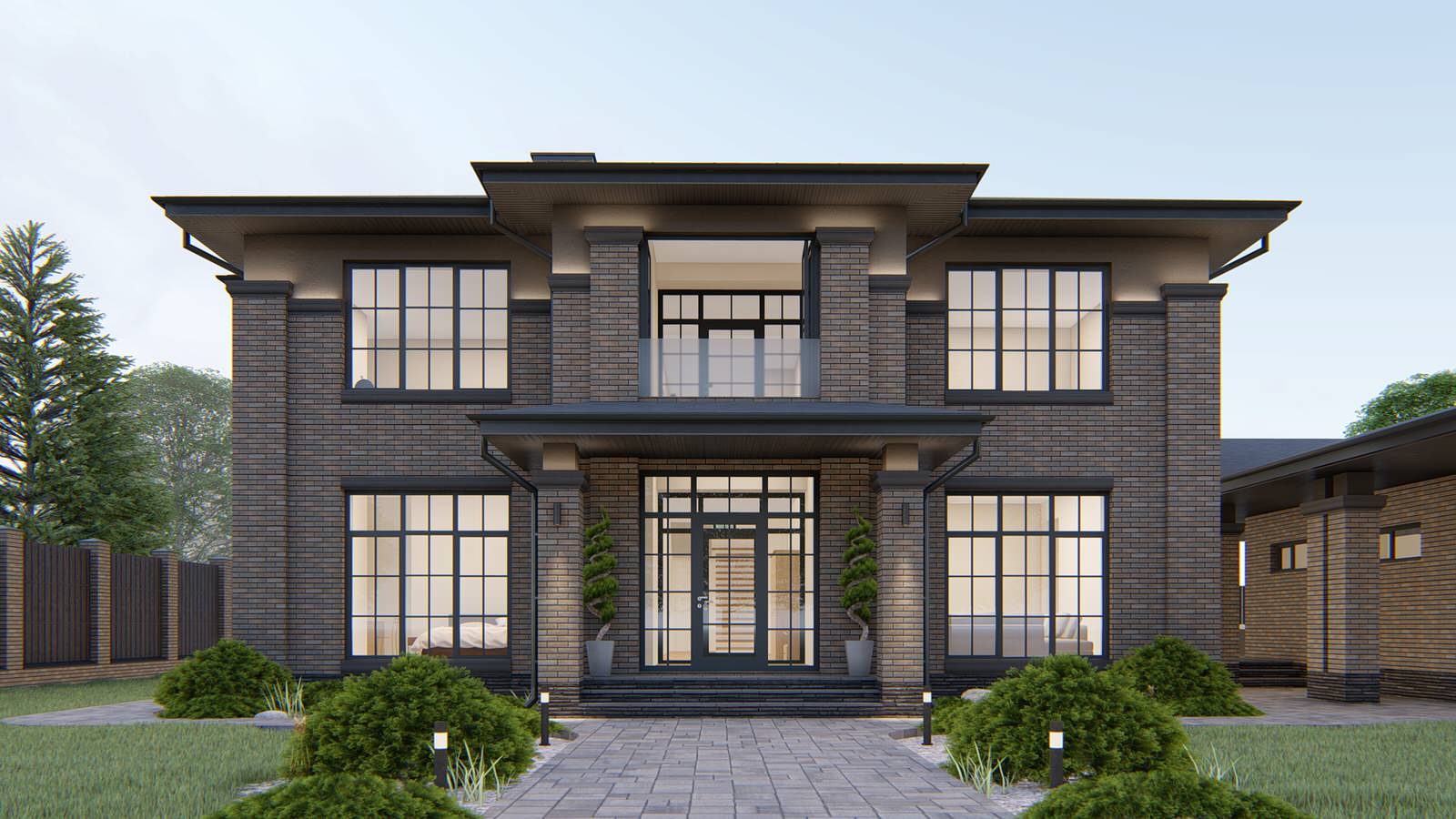 Двухэтажный дом в стиле райта