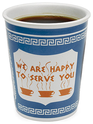 CERAMIC GREEK COFFEE CUP | We Are Happy To Serve You, Diner Mug