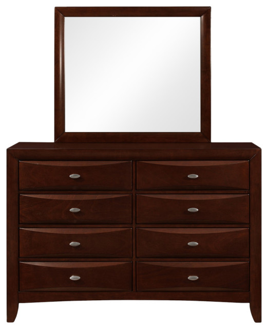 Sleek Dark Cherry Wood Wall Hanging Mirror Transitional Wall