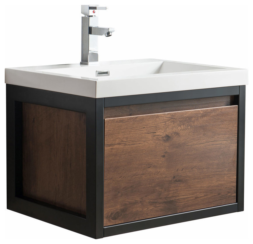 Laker 24 Wall Mounted Black Frame Vanity Modern Bathroom Vanities