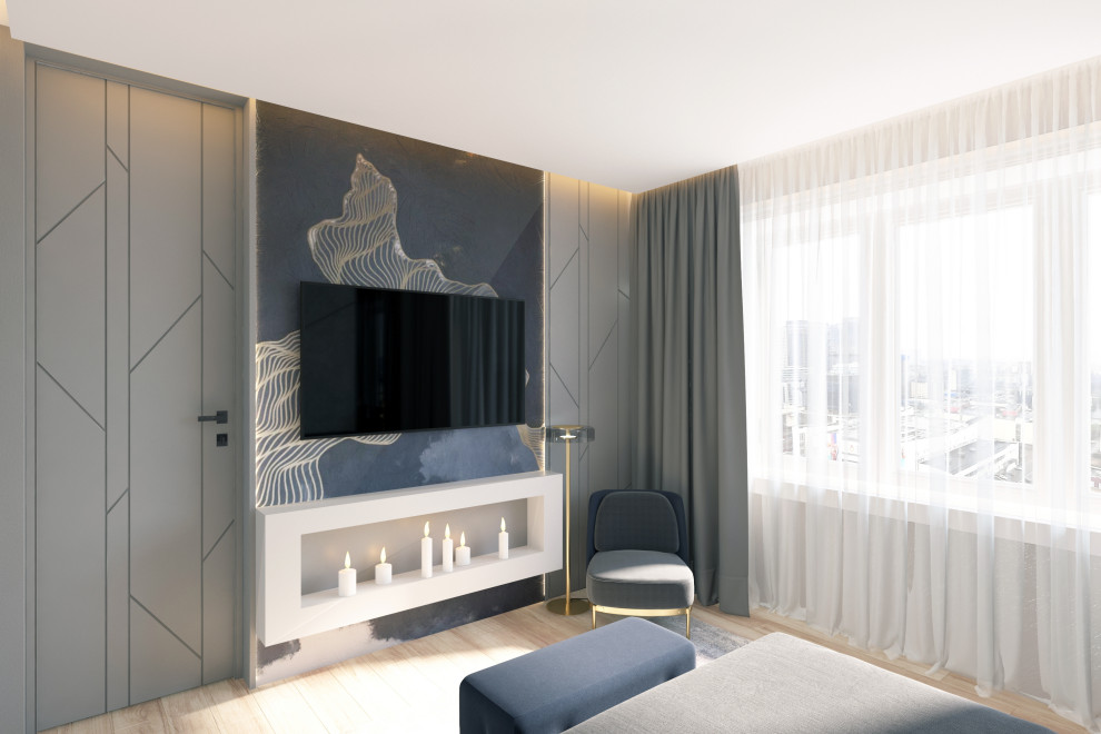 Дизайн мастер спальни двухуровневой квартиры в Москве