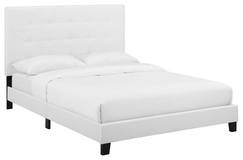 Modway Melanie King Tufted Button Upholstered Velvet Platform Bed in White