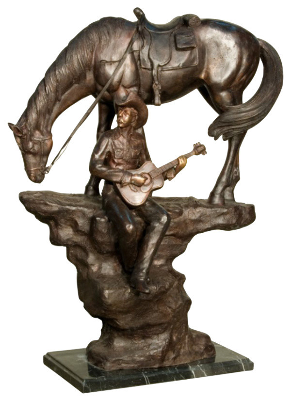 Remington Style, "Cowboy Resting" Sculpture With Marble Base