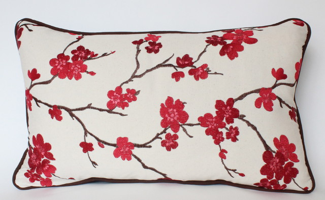 Cherry Blossom Lumbar Pillow with Piping