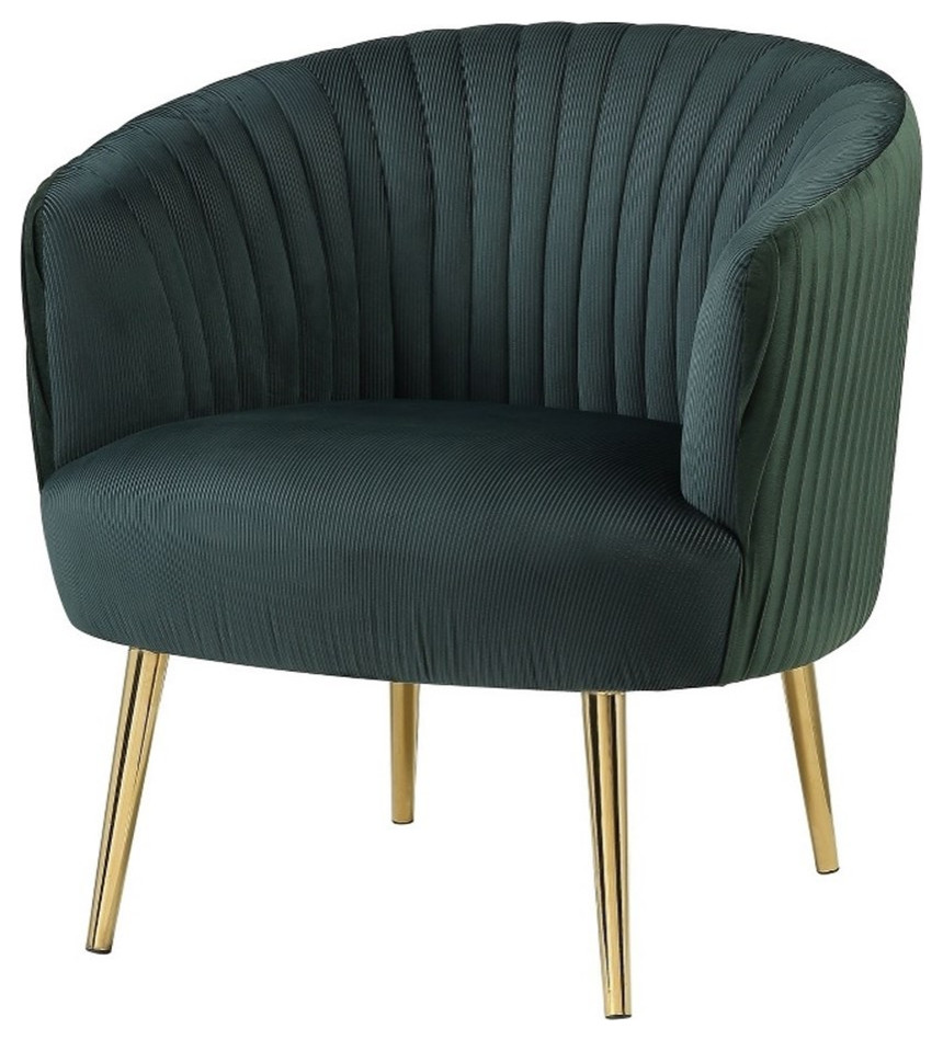 Accent Chair with Channel Stitching and Metal Legs Green Midcentury