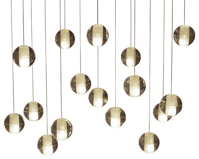 Orion 16 Light Led Rectangular Floating Glass Ball Chandelier Brushed Nickel