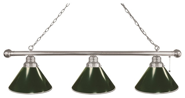 Holland Bar Stool Co Green 3 Shade Billiard Light With Chrome Green 3 Shade Billiard Light With Chrome Fixture Contemporary Pool Table Lights
