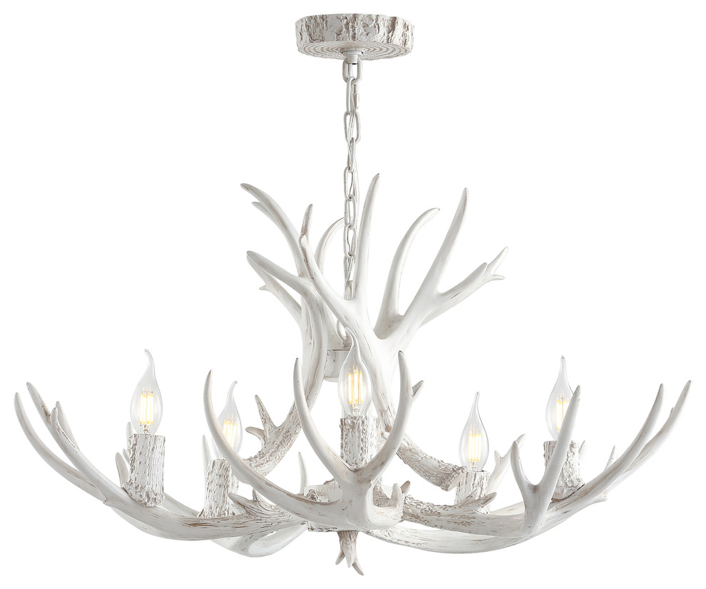 Eldora 30 Adjustable Resin Antler 5 Light Led Chandelier White