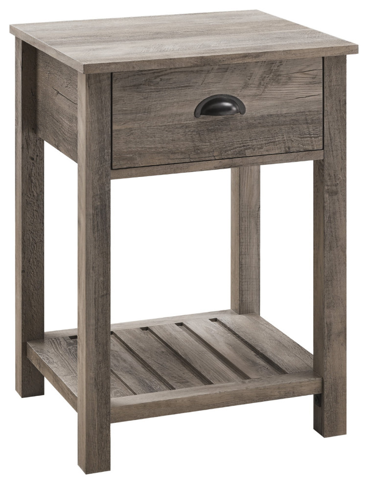 Farmhouse End Table, Open Shelf & Drawer With Circle Handle Farmhouse Side Tables And End