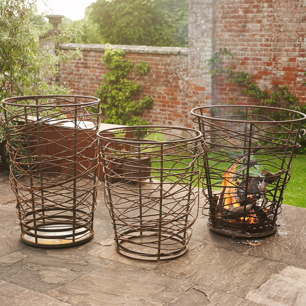 Twisted metal fire braziers Industrial Deck Wiltshire by