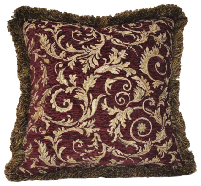 Gold Leaf Floral Chenille Pillow 