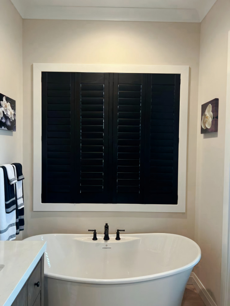 BLACK PLANTATION SHUTTERS - BLACK WINDOWS - FARMHOUSE