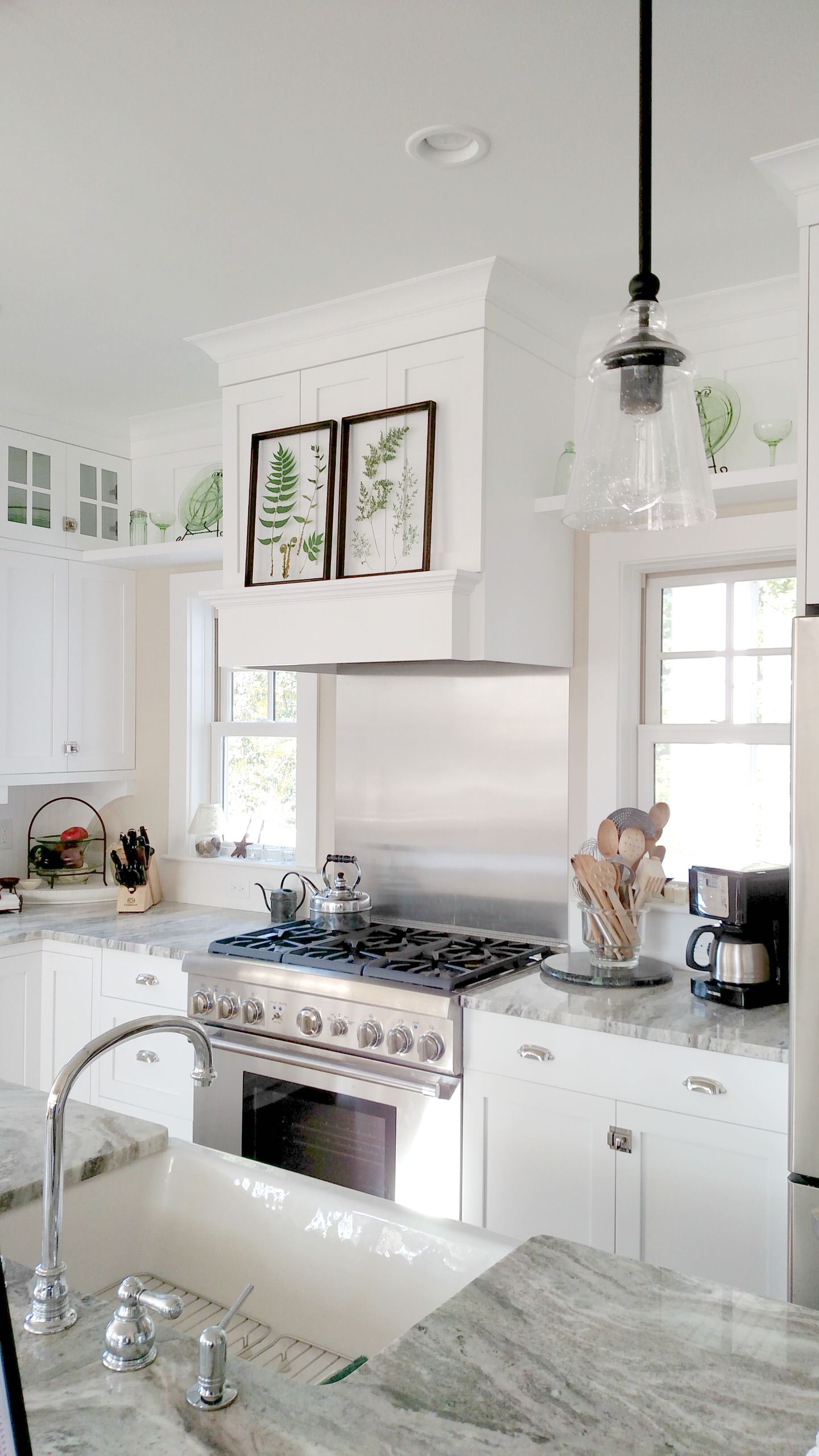 Clean and crisp showing off green glass collection!