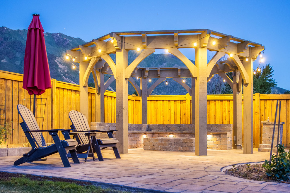 Arched Tier Roof Pergola w/ Octagon Trellis & Power Posts Victorian