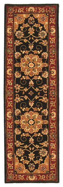 Safavieh Handmade Traditions Black/ Burgundy Wool Rug (2'3 x 10')