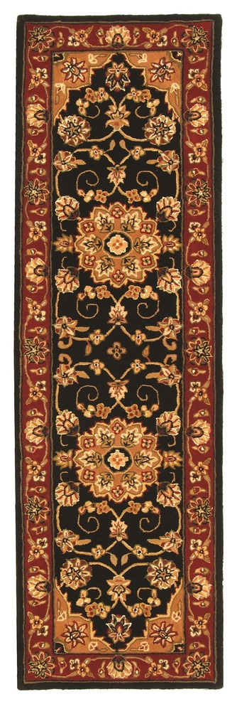 Safavieh Handmade Traditions Black/ Burgundy Wool Rug (2'3 x 10')