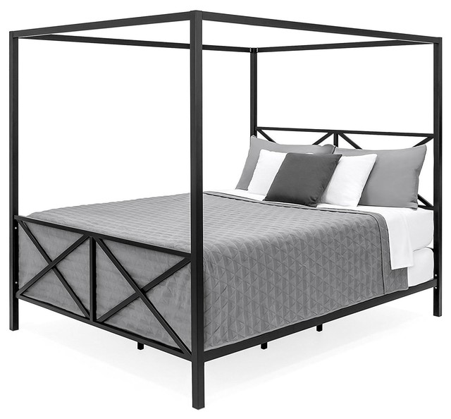 Queen Size Modern Industrial Style, Naples White Queen Poster Bed