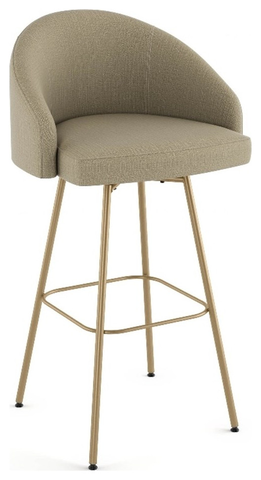 Amisco Nelly 30 In. Swivel Bar Stool Beige Fabric / Golden Metal