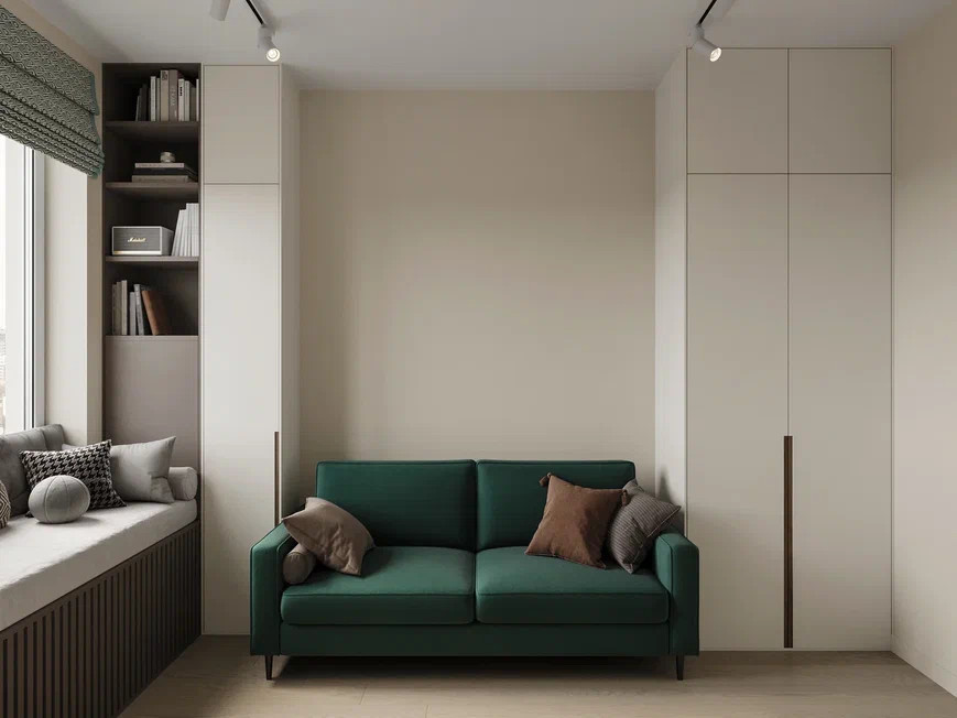 Двухкомнатная квартира 54  м² в оливковых и песочных оттенках