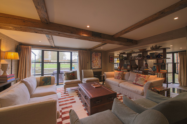 Oxfordshire amerikansk-craftsman-vardagsrum