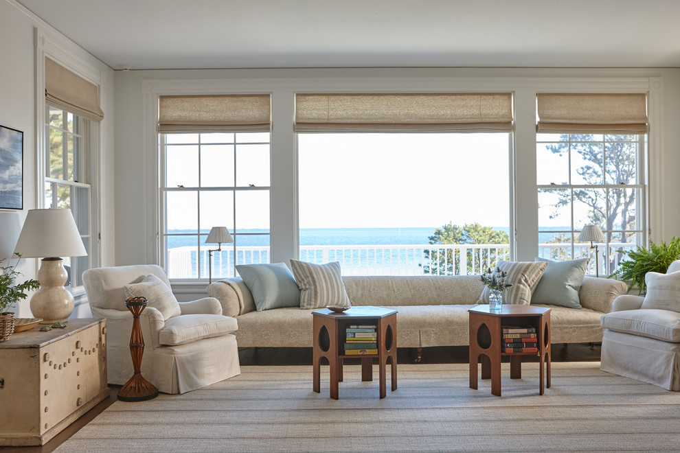 Photo of a beach style family room in New York.
