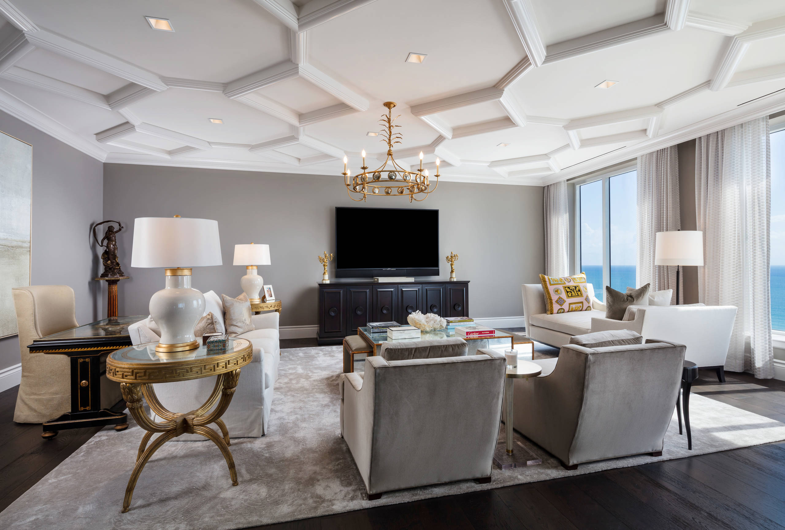Coffered Ceiling Family Room Ideas Photos Houzz