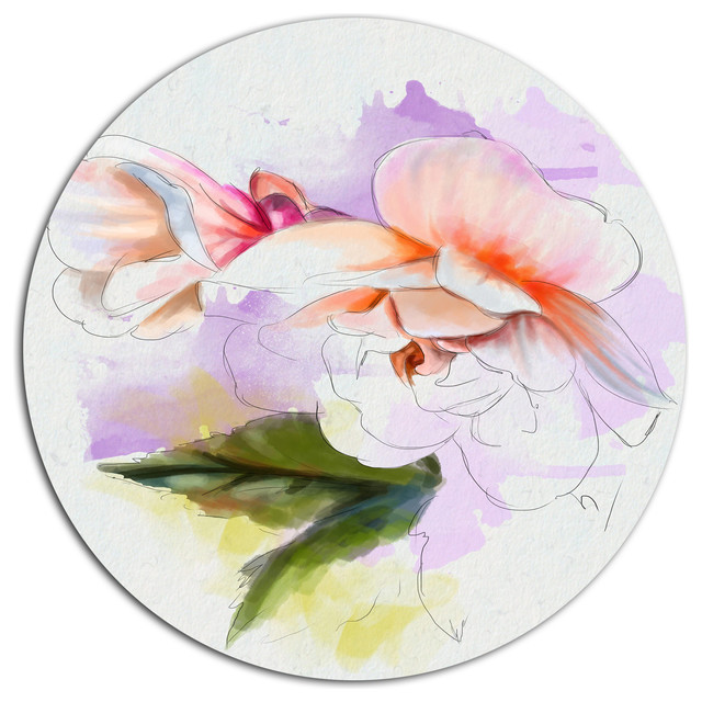 White Begonia Flower Watercolor, Modern Floral Round Wall Art ...