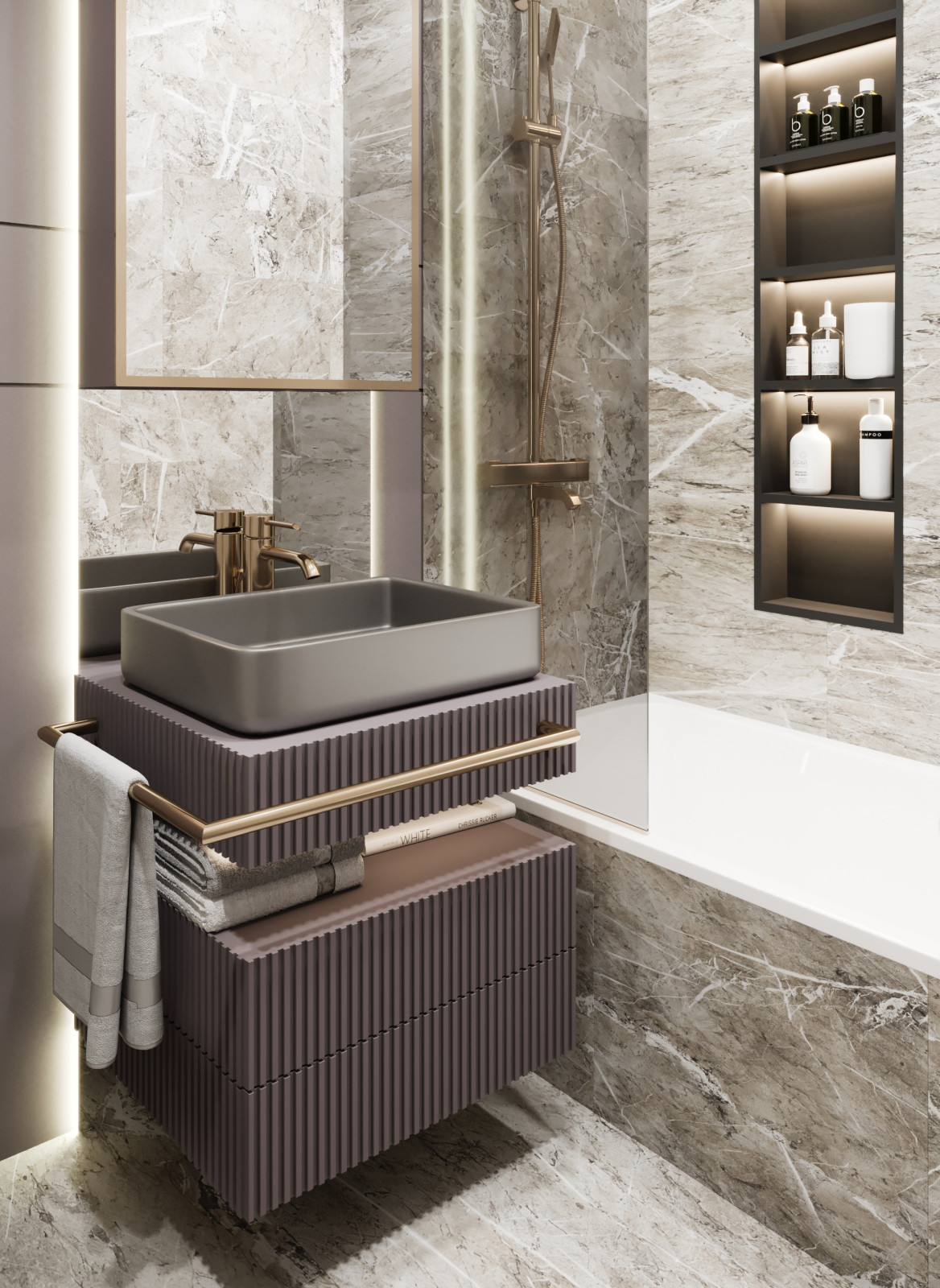 Санузел с латунными акцентами