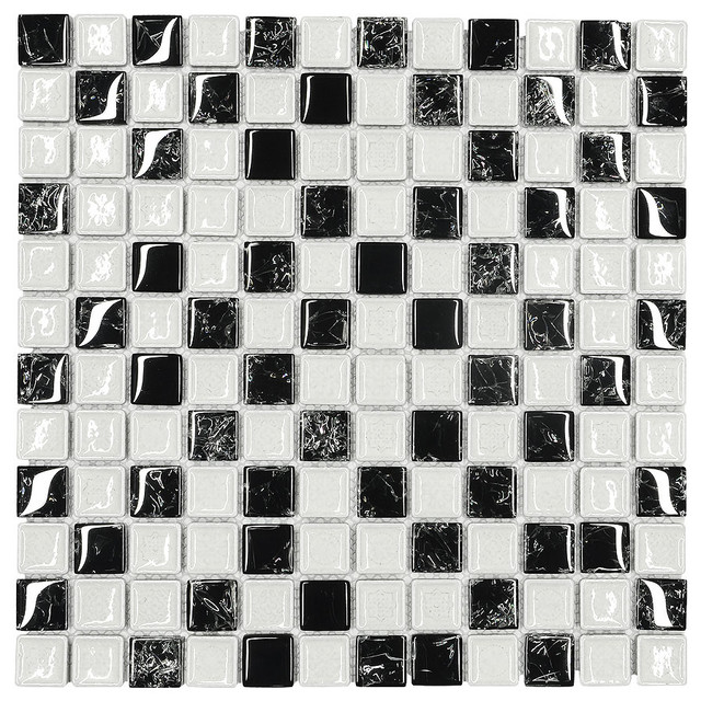 Black White Glass Backsplash Tile For Vintage Vibe Contemporary Mosaic Tile By Backsplash Houzz