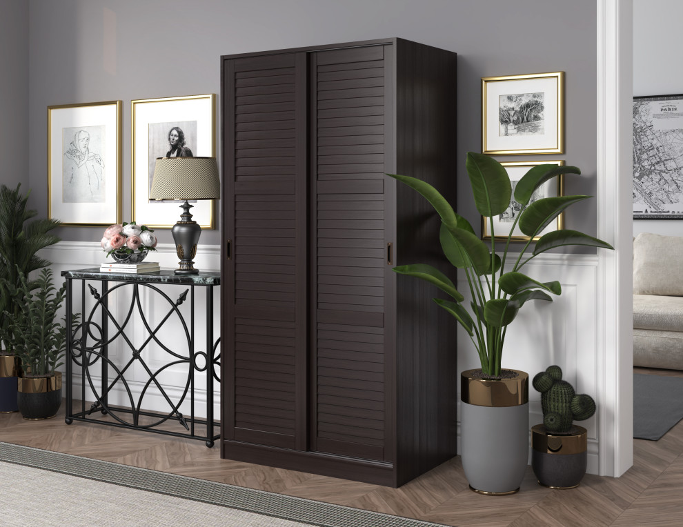 100% Solid Wood 2-Sliding Door Wardrobe/Armoire/Closet - Transitional ...