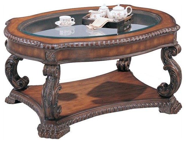 Coaster Doyle Traditional Oval Cocktail Table With Glass Inlay Top Coaster Doyle Traditional Oval Cocktail Table With Glass Inlay Top