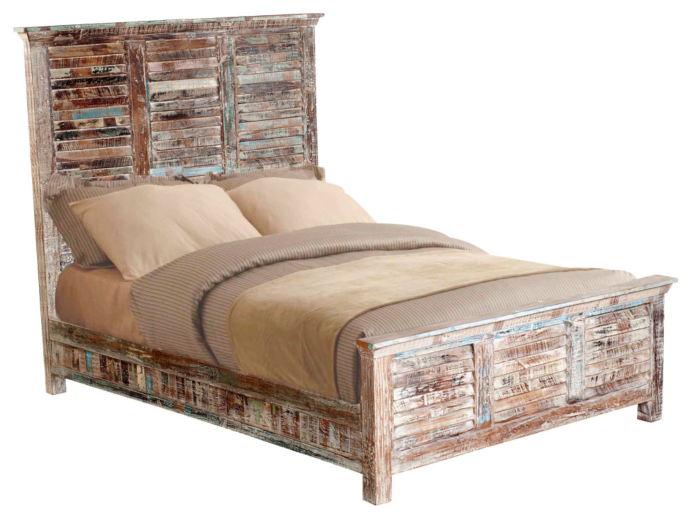 Terri White 67" Shutter Headboard Queen Bed, Queen Farmhouse